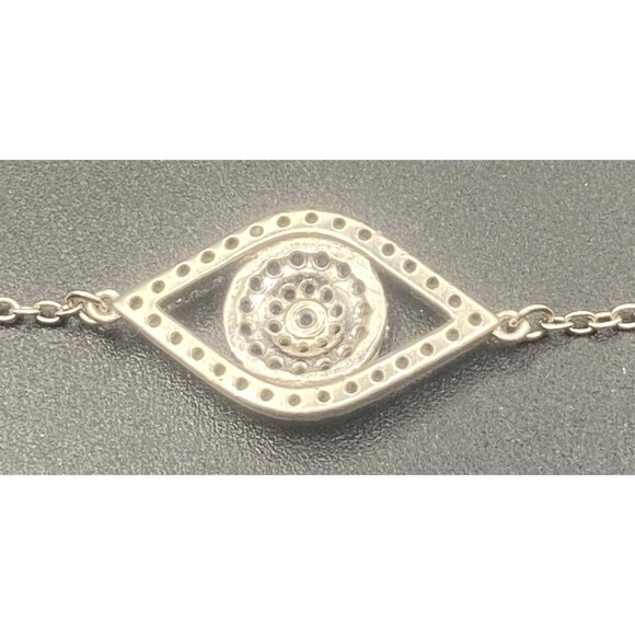 Sterling Silver Evil Eye Bracelet 925 Blue CZ Adjustable 7-8" Protection Dainty - Picture 9 of 10